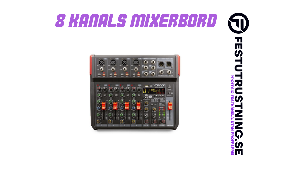 8-kanals mixerbord med Bluetooth, DSP, USB-ljudgränssnitt, etc.